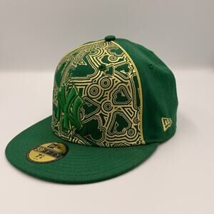 New Era 59Fifty New York Yankees NY City Sketch Green Gold Hat Size 7/38 Vintage